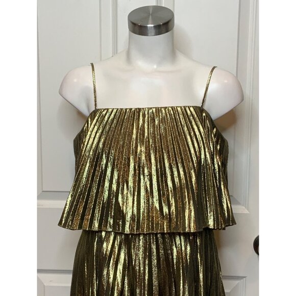 J.Crew Shimmering Gold Accordion Pleated Midi Dress NWT, Size 8 - Picture 2 of 8